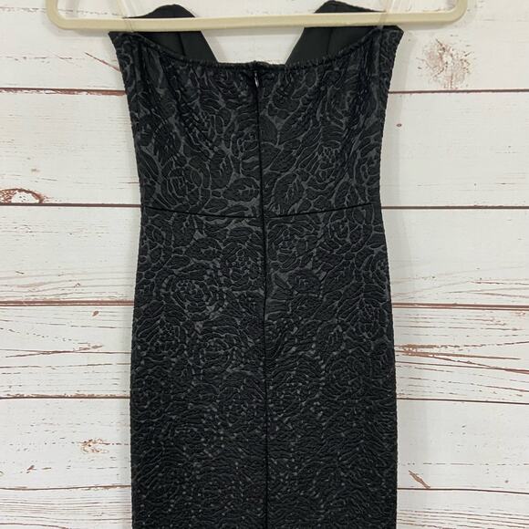 Windsor S Black Floral Textured Strapless Plunge Vneck Midi Cocktail Dress - Picture 7 of 9